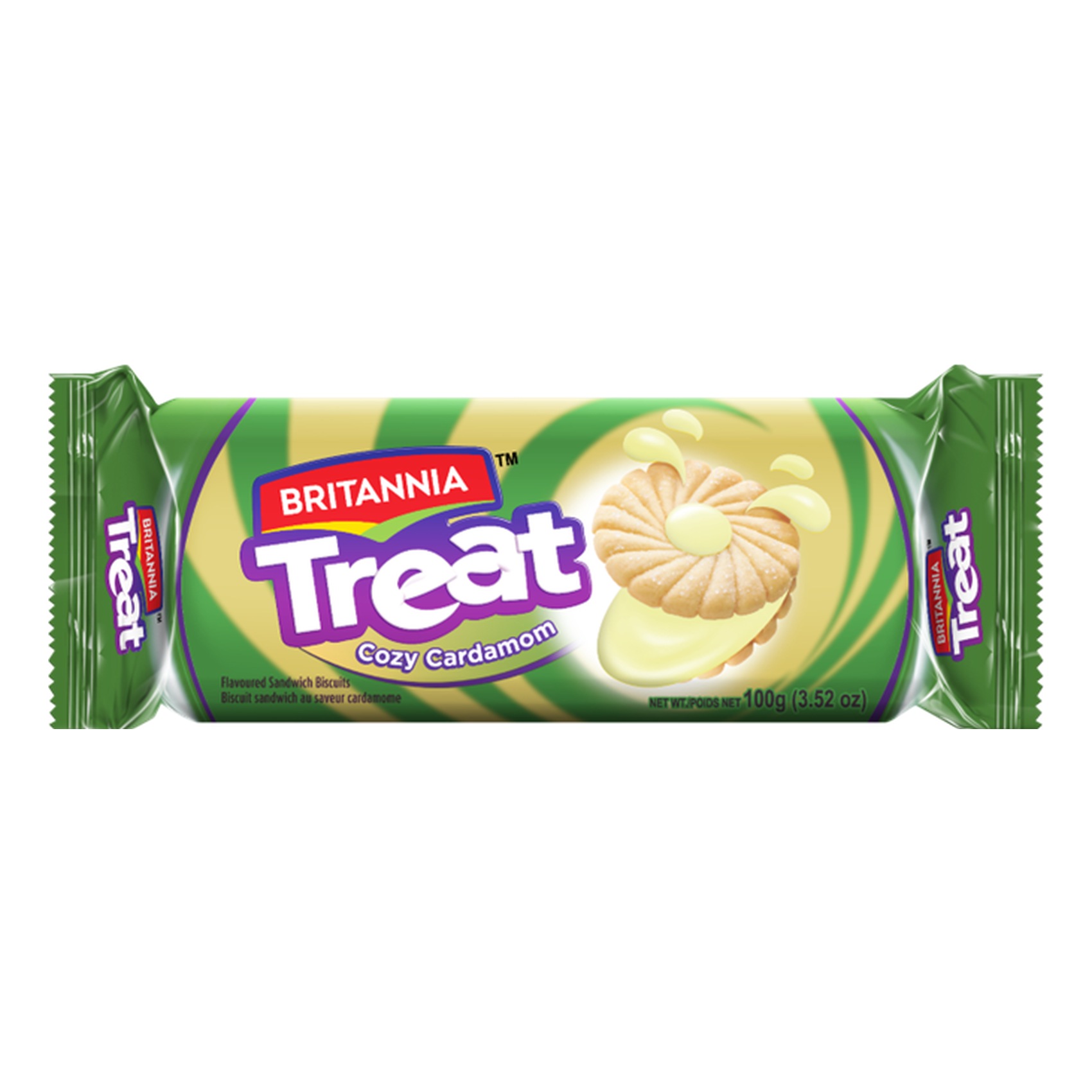 Britannia Treat Cozy Cardamom Fruit Cream Flavoured Sandwich Biscuits 100g