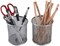 Generic Mesh Desktop Organizer Round Metal Pen Ruler Eyebrow Pencil Makeup Brush Cup Holder Home Office 2 Pcs (Pink)