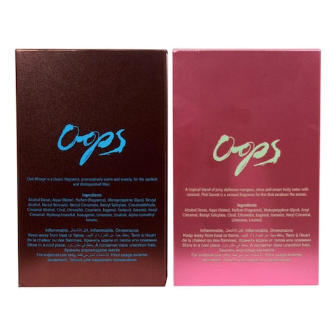 Oops Eau De Parfum Club Mirage with Pink Sunset 100ml Pack of 2