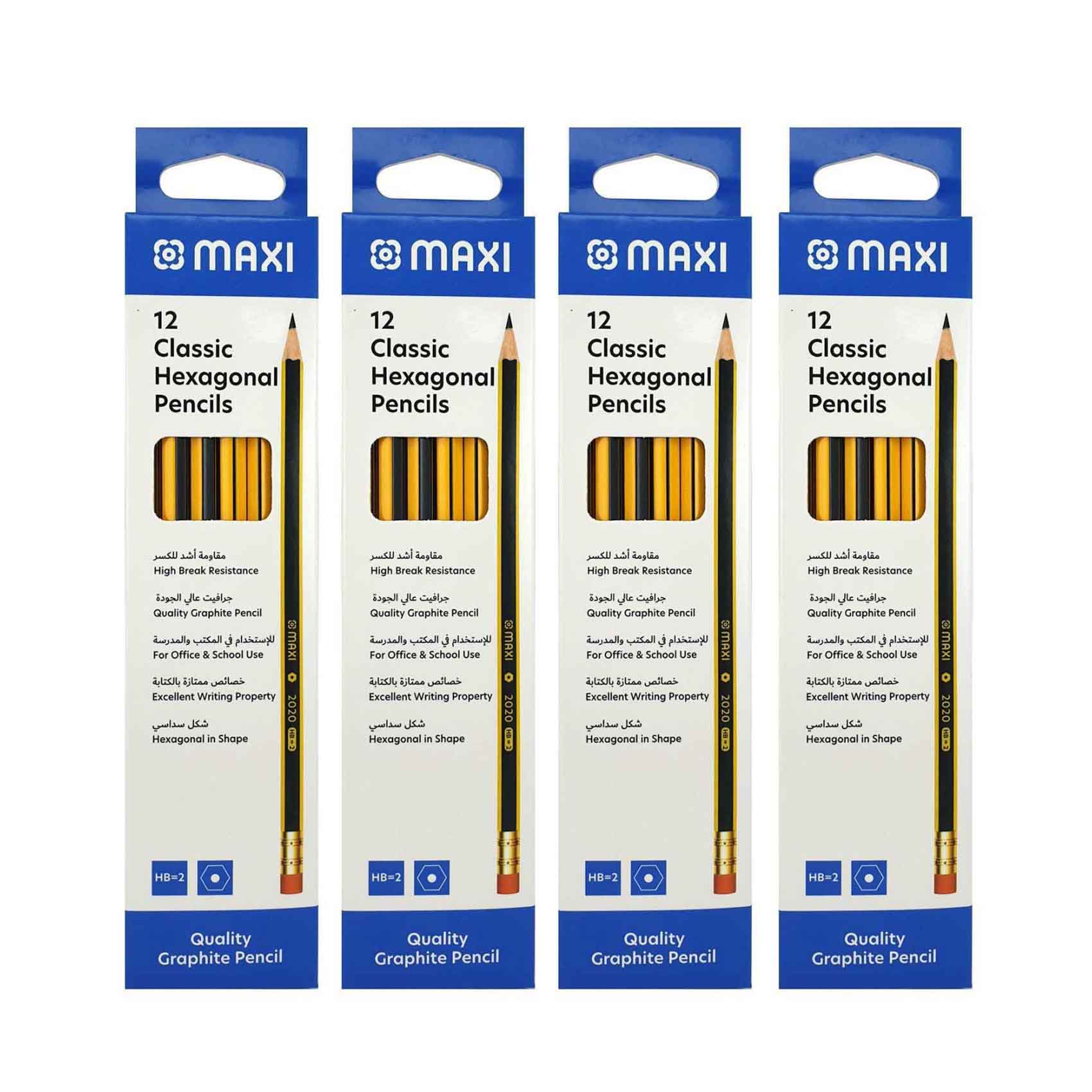 Maxi Classic Hexagonal HB-2 Eraser Tip Graphite Pencils Gold 48 PCS