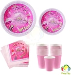 Buy Party Time 48-Pieces Pink Princess Birthday Party Pack 9" Dinner Paper Plates , 7" Dessert Paper Plates, 9 oz Cups, 2 Ply Napkins - Happy Birthday Party Tableware Set - Pink Princes Theme Design in UAE