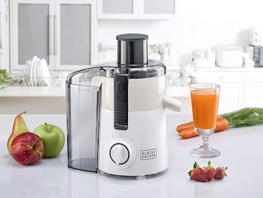 Black &amp; Decker 250W Juicer Extractor With Large Feeding Chute, White/Grey - Je250-B5, 2 Years Warranty