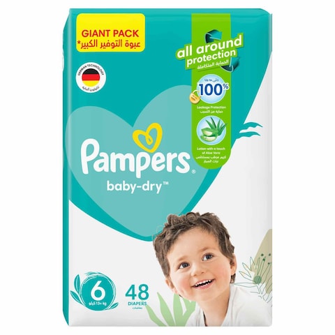 Pampers Aloe Vera Taped Diapers, Size 6. 13+kg, Gaint Pack, 48 Diapers 