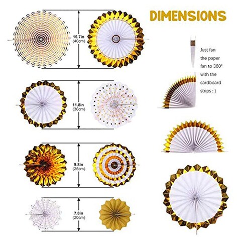 Paper Fan WHITE AND GOLD SET 5 pcs