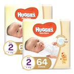 اشتري Huggies Newborn Baby 64 Diapers Size 2 4-6kg Value Pack White Pack of 2 في الامارات