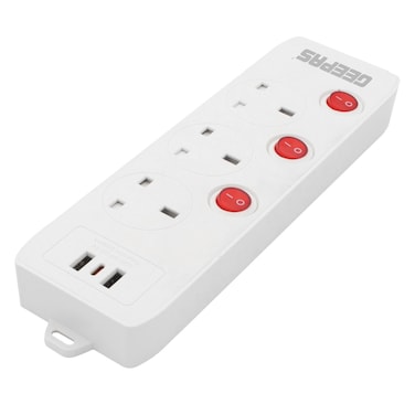 Geepas 3 Way Extension Socket with 2 USB Port 3mtr