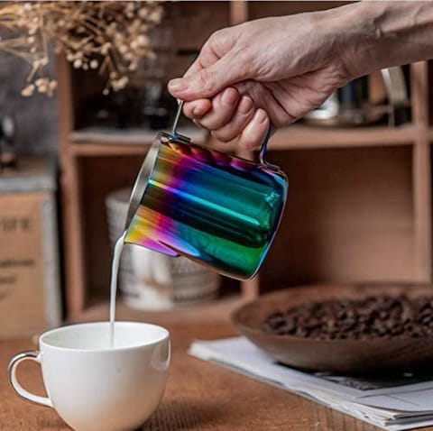 Milk Frothing Pitcher Colorful Steaming Pitchers Stainless Steel Coffee Cappuccino Latte Art Cup with the measurement marks inside (600ml)