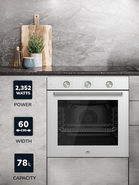 MILLEN MEO 6001 WH 78L Electric Oven - Energy Class A, 60 cm, 7 Cooking Modes, SCHOTT Double Glass Door, Glass finish, Mechanical Control with Timer, 3 Year Warranty