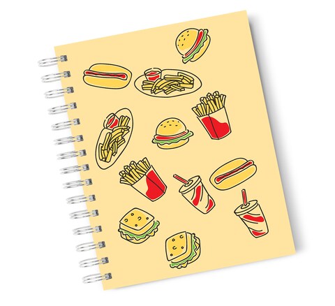 Loud Universe Hardcover Notebook Fast Food Burgers Fries Spiral Notebook with Premium High Quality Paper A5 Size