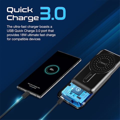 Promate Magnetic Wireless Power Bank, 10000mAh 15W Qi Wireless Mag-Safe Battery Pack with 20W USB-C Power Delivery Port, 18W QC 3.0 Port and Foldable Stand for iPhone 13, iPad Air PowerMag-10Pro Black