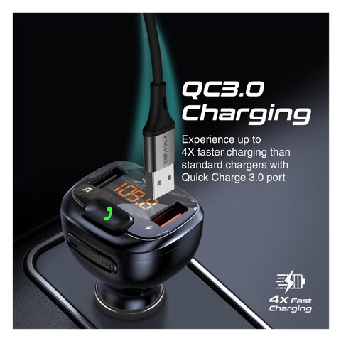 Promate SmarTune-4 FM Transmitter Kit With Handsfree And Quick Charge 3.0 Black