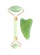 Generic - Natural Jade Stone Face Roller With Gua Sha Board Green/Gold