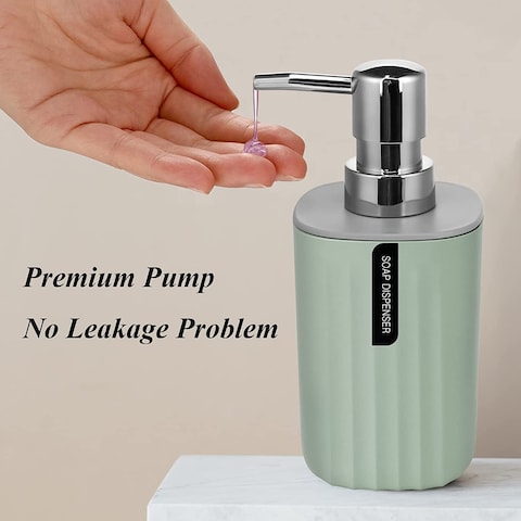Generic Bathroom Accessory Set - 4 Piece Grey Bathroom Accessories Set With Trash Can, Soap Dish, Soap Dispenser, Toothbrush Cup, Bathroom Decor Sets With Desktop Small Trash Can - Green Stripe