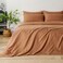 Luna Home Premium King Size 6 Pieces Bedding Set Without Filler, Solid Brown Tan Color, Satin Stripe Design