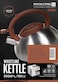 Royalford Rf9669 3L Whistling Kettle Portable Design Whistling Tea Kettle With Heat Wooden Finish Lid &amp; Handle Ergonomic Pouring Spout Compatible With Gas, Induction, Hot Plate, Silver