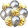 Party Time 10-Pieces Gold Confetti Balloon and Silver Chrome Balloon Mixed Amazing Shinning Sight for Your Party Wedding Bedroom Proposal or Birthday Balloons Decoration Set