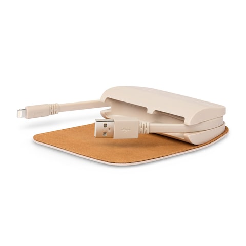 Moshi IonGo 5K Power Bank 5000mAh with Built-in USB A &amp; Lightning Cable [MFi-Certified], Lightweight Portable Battery, Premium Vegan Leather with Magnetic Closure - Ivory White