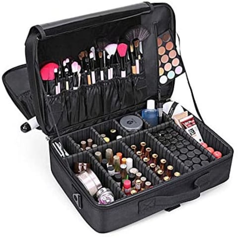 اشتري Generic Large Capacity Makeup Case 3 Layers Cosmetic Organizer Brush Bag Makeup Train Case Makeup Artist Box For Hair Curler Hair Straightener Brush Set And Cosmetics في الامارات