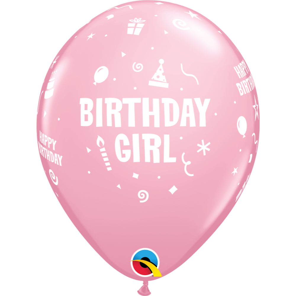 Qualatex Birthday Girl Pink Latex Balloons 6 Pieces- 11-Inch Size