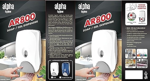 Alpha Hygiene Transparent Blue 780 ML Soap / Gel/ Sanitizer/ Shampoo/ Lotion Dispenser - Made in Malaysia