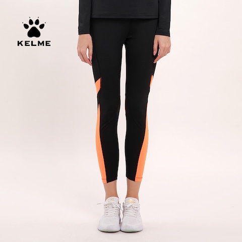 Kelme Women Running  Tight Trousers, Fitness,Yoga Pants (Black/Orange) - Size XS.