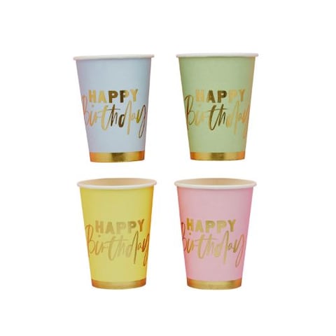 Pastel &#39;Happy Birthday&#39; Paper Cups 8Oz. 8/Pack