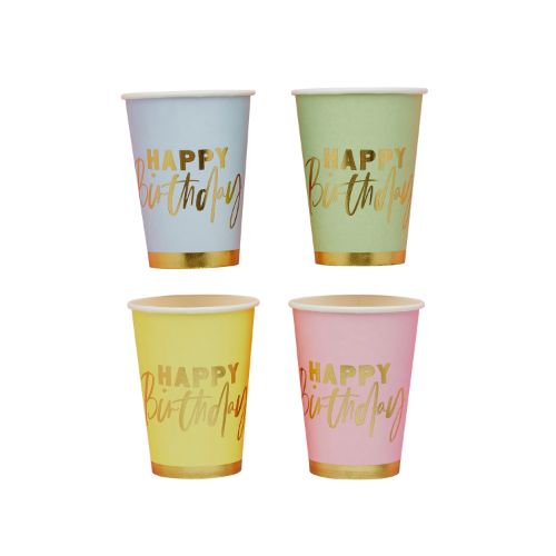 Pastel &#39;Happy Birthday&#39; Paper Cups 8Oz. 8/Pack