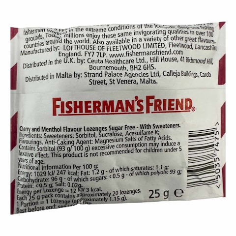 Fisherman&#39;s Friend Menthol Flavour Lozenges with Sweetener Cherry 25g