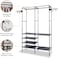2-Tier Garment Rack Shelf Organizer with 2-Floor Hanger &amp; Hooks.Multifunctional Clothing Wardrobe and Shoe Storage Organizer Freestanding Coat Iron stand (Black)