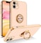 FOCUS iPhone 11 Case with 360&deg; Ring Holder, Shockproof Slim Kickstand Magnetic Support Car Mount Women Men Non-Slip Protective Phone Case for iPhone 11 6.1", Light Orange Pink/Gold