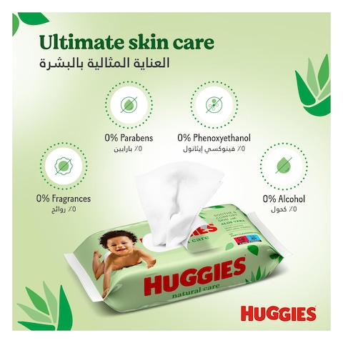 Huggies Natural Baby Wipes, Aloe Vera Wipes, 1 Pack x 56 Wipes