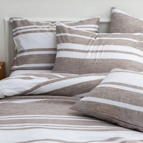 Luna Home King Size 6 Pieces, Light Brown Stripe Design Bedding Set
