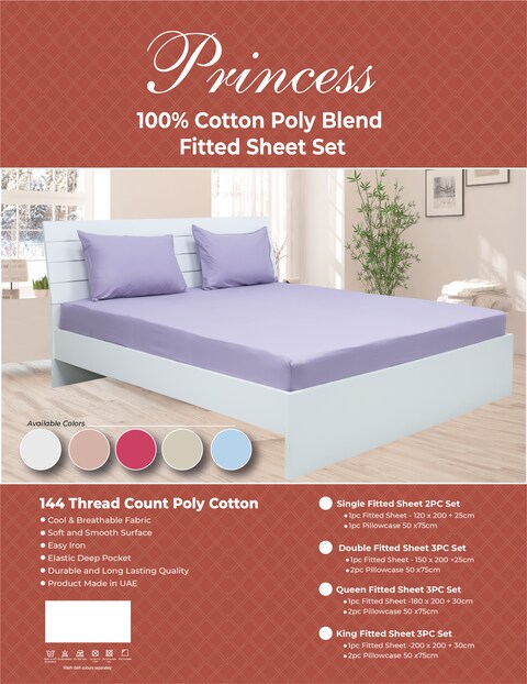 Deyarco Princess Fitted Sheet 2pc-Fabric: Cotton Poly Easy Iron - Color: Lt. Blue -Size: Single 120x200+25cm + 1pc Pillowcase 50x75 cm