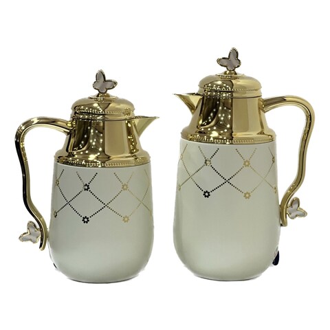 Home Maker Tea And Coffee Vacuum Flask Set QBC-Q330YZC95-H190 White And Gold 700ml+1L 2 PCS