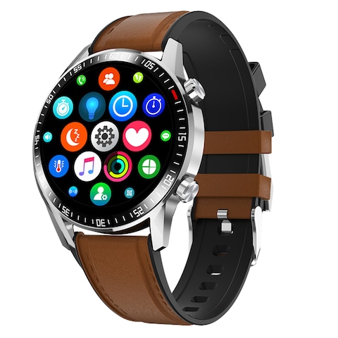Generic-Coffee IP67 Waterproof Smart Watch Fitness Tracker Smart Bracelet Heart Rate Blood Pressure Monitor Health Monitor BT Bracelet Smartwatch Sports Tracker Bracelet for Men Women-Leather Strap