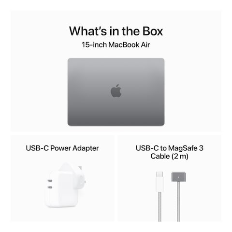 Apple MacBook Air Laptop with 15-Inch Display M3 Processor 8GB RAM 256GB SSD M3 Chip Graphic Card Space Grey English