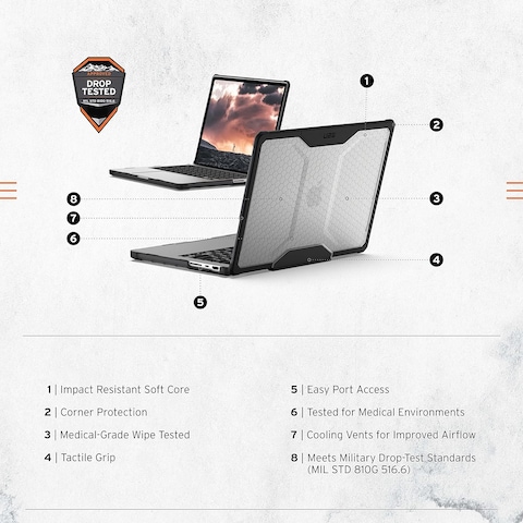 Urban Armor Gear UAG Plyo MacBook Pro 14 inch Case (2021-2023) A2918 A2992 M3 / M3 Pro / M3 Max / M2 Pro/M2 Max/ M1 Pro/M1 Max Rugged Military Grade Hard Shell Laptop Cover Translucent Clear - Ice