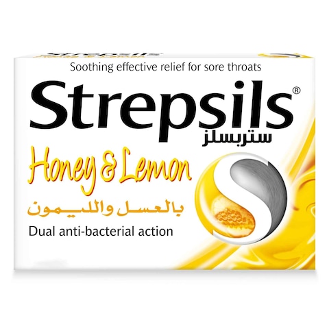 Strepsils Honey &amp; Lemon Dual Anti-Bacterial Action Fast Effective Relief from Sore Throats 24 Lozenges