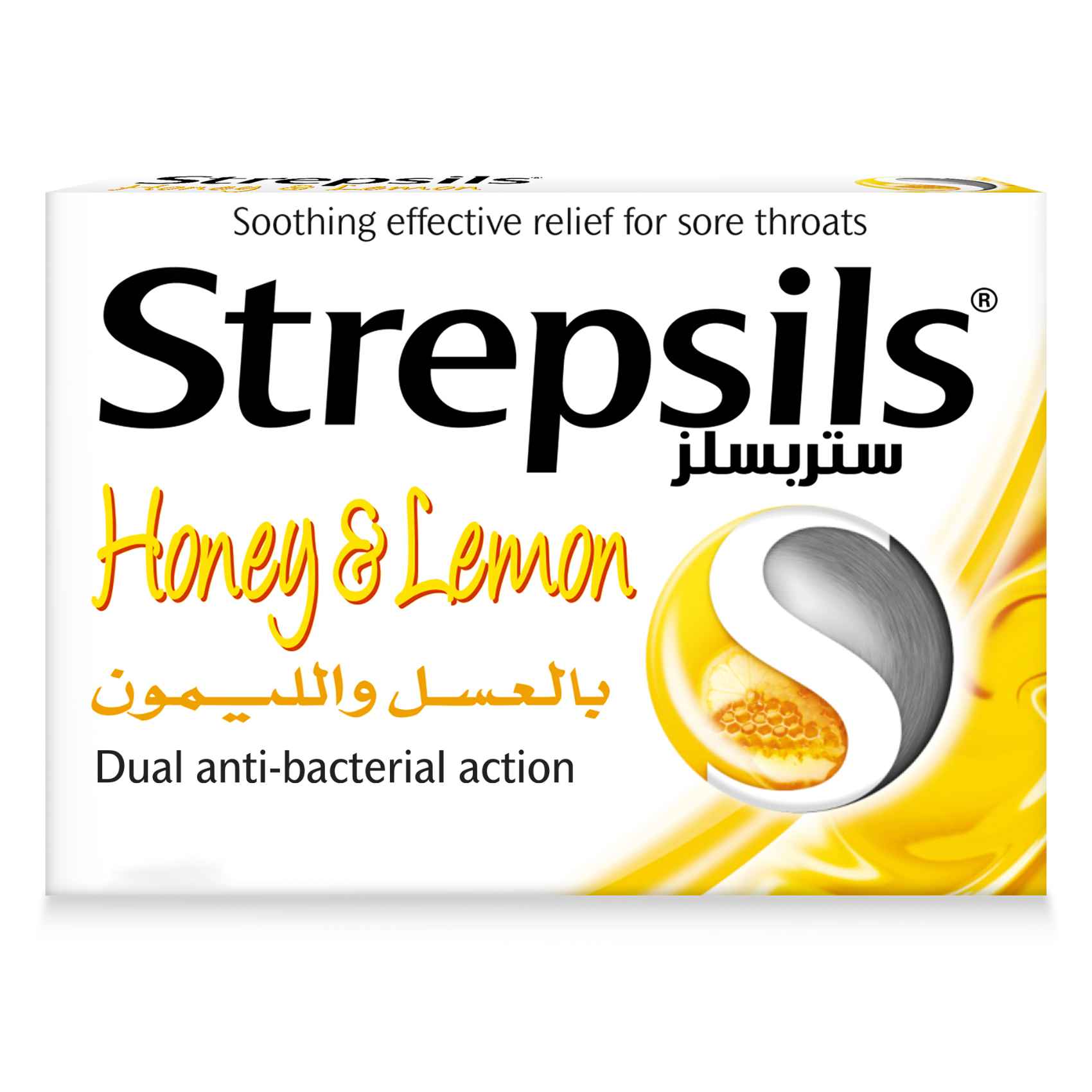 Strepsils Honey &amp; Lemon Dual Anti-Bacterial Action Fast Effective Relief from Sore Throats 24 Lozenges