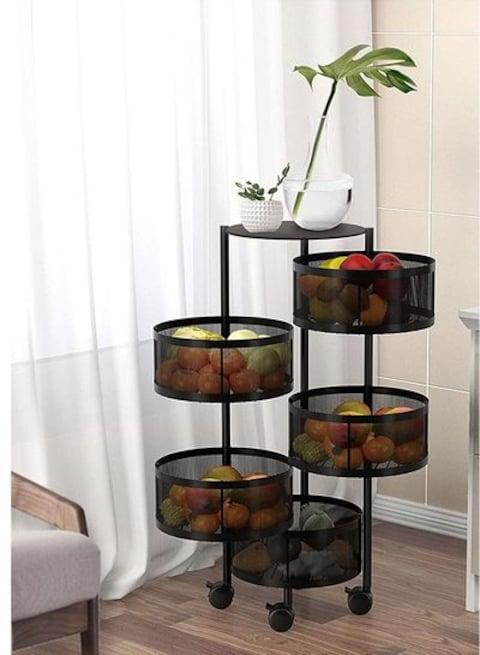 5-Tier Rotating Vegetable Rack Floor Standing Storage Shelf for Kitchen Living Room