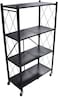 4 Tier Foldable Storage Shelf Unit with Wheel, Heavy Duty Storage Shelving Unit for Kitchen, Garage and Laundry Bathroom(black)