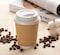 [50 Sets] 8 oz. Brown Disposable Ripple Insulated Coffee Cups with Lids - Hot Beverage Corrugated Paper Cups