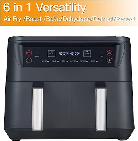 Dual Zone Air Fryer 2 Drawers,Oilless 6 Cooking Functions with Rapid Air Technology, Hot Air Convection Technology,Temperature,Touch Digital Display, Frying Grilling, Roasting &amp; Baking 2460W