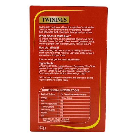Twinings Lemon And Ginger Tea 30 x 20Pieces