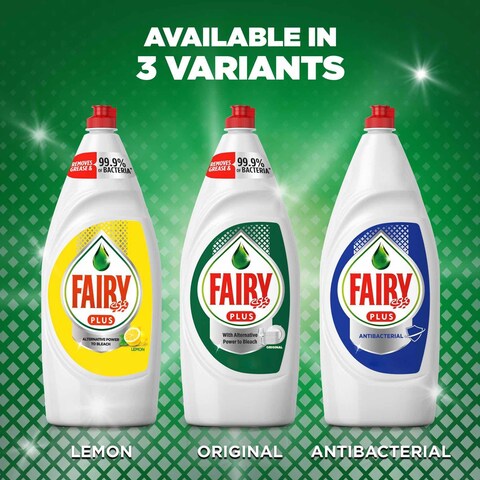 Fairy Plus Original Dishwashing Liquid Soap with alternative power to bleach 600ml Pack of 2