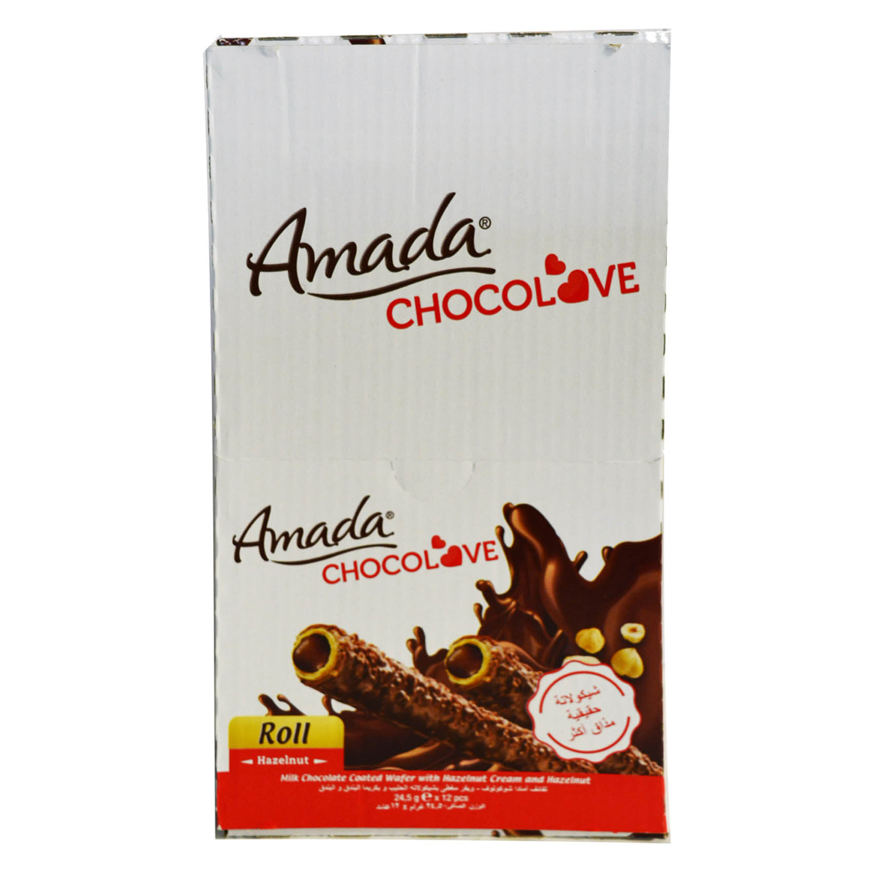 Solen Amada Chocolove Milk Chocolate Roll Wafer With Hazelnut Cream 24.5g Pack of 12