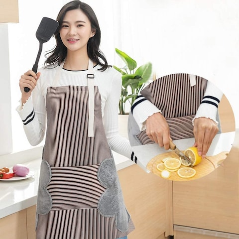 Aiwanto Kitchen Apron With Pocket and Both Side Wiping Towel Attached