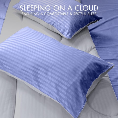 Hotel Linen Klub Reversible Down Alternative Comforter Set, Ultra Soft Brushed Stripe Microfiber Fabric, 200GSM Soft Fibersheet Filling, Size: Double 220 x 240cm, Purple &amp; Lt. Grey