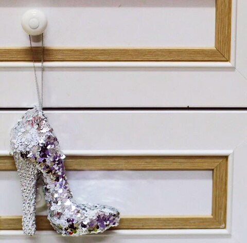 Silver Sequin and Rhinestone Stiletto Christmas Hanging Decor 9x11cm