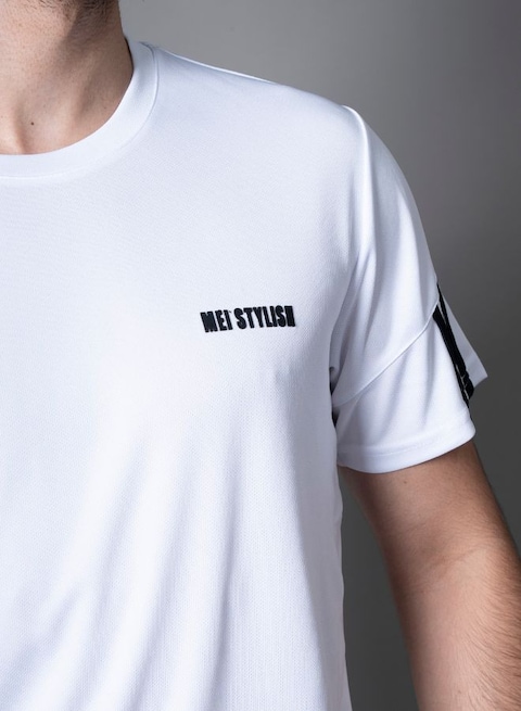 Mei Stylish Men T-Shirt And Shorts Set Suitable For Indoor And Outdoor, XXL Size, White &amp; Black